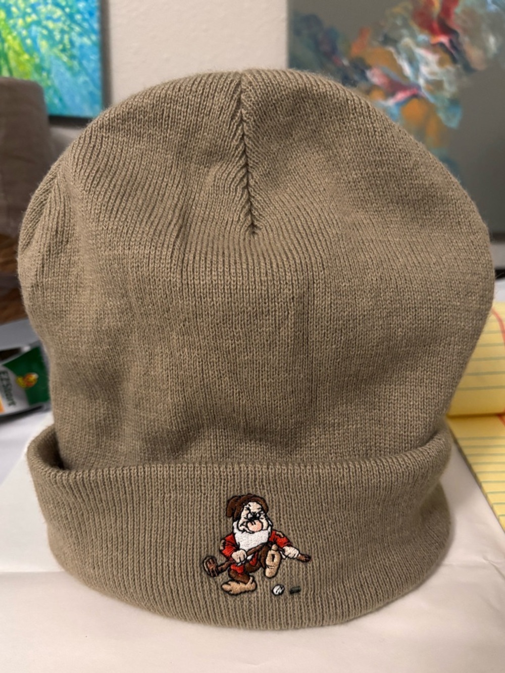 Disney Grumpy golf, Taupe Fleece-Lined Knit Cuff Beanie